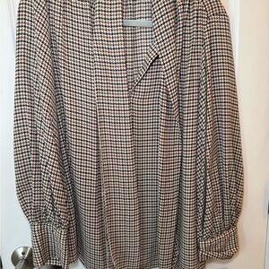 Who What Wear Black and White Houndstooth Blouse